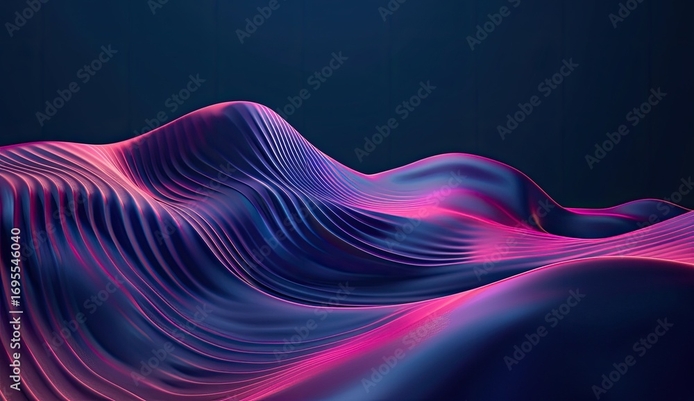 Poster abstract waves of vibrant colors undulating in a dark background, creating a dynamic visual effect