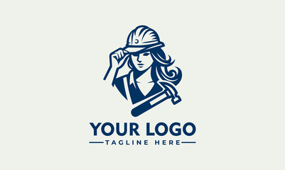 A stylized logo featuring a woman in a hard hat holding a hammer.