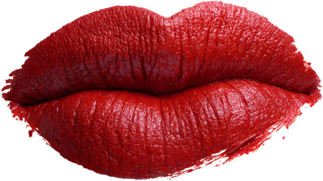 Glossy Red Lips on Transparent Background for Beauty, Makeup, and Sensuality Concepts and Designs