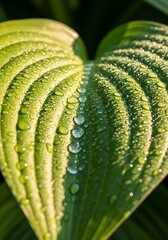 Close-up view of a vibrant green leaf, adorned with glistening water droplets, catching the sunlight.