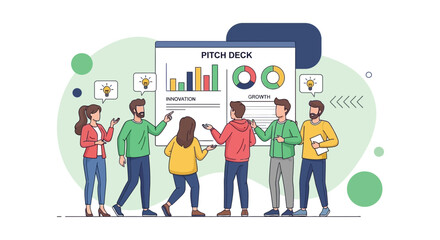 Obraz premium Team Collaboration on Pitch Deck Illustration Depicting Business Innovation and Growth Strategies