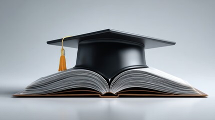 An open book with a graduation cap. symbolizing the journey of knowledge, achievement, and academic success. ..Created with Generative AI, not depicting real subjects.