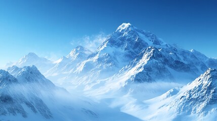 Fototapeta premium Majestic Snow-Capped Peaks: A Serene Winter Landscape