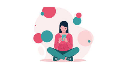 Woman Relaxing While Using Her Phone In A Peaceful And Harmonious Illustration