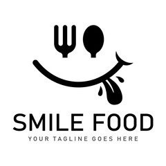smiling eating logo fork spoon vector