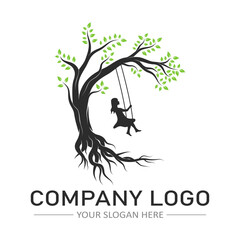 logo of a girl swinging on a tree vector