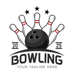 bowling pins lined up and ball vector logo