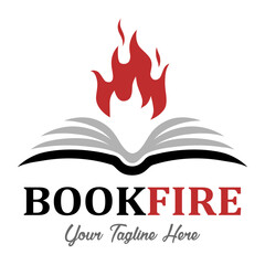 logo of an open book and fire on it vector