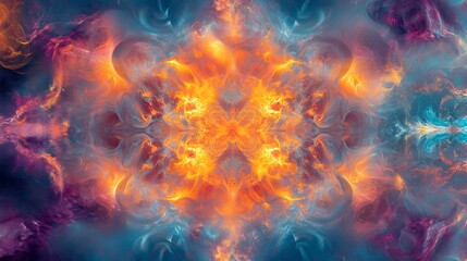 Fototapeta premium Fiery Celestial Mandala: A Vibrant Abstract Artwork