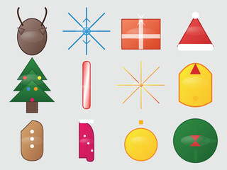 Christmas Holiday Icon Set with Tree, Gift, Snowflake and Santa Elements Vector Illustration