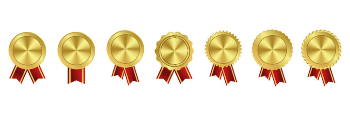 Set of golden badge and ribbon banner in various style