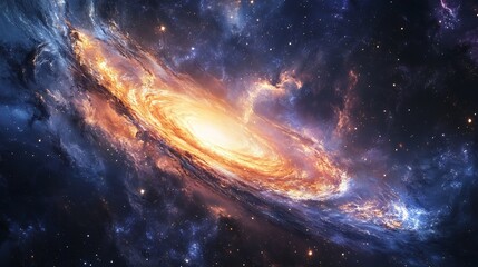 Obraz premium Cosmic Spiral Galaxy: Fiery Hues and Celestial Dance