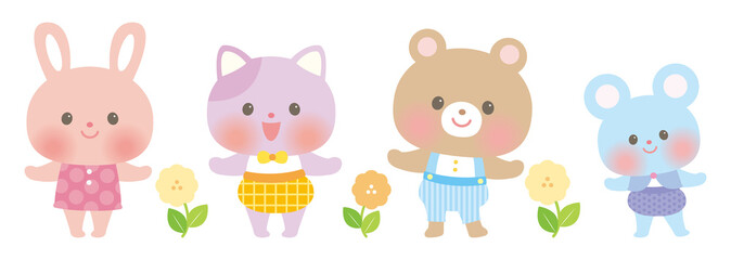 保育・子供向け動物の仲間たち_うさぎ ねこ くま ねずみ