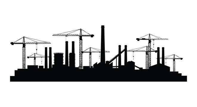 industrial skyline with cranes and buildings under construction