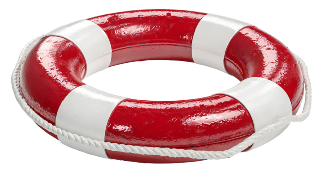 Red and White Life Preserver with Rope for Water Safety and Emergency Rescue Equipment on Transparent