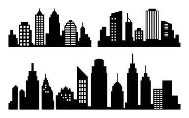 Obraz premium Black Silhouette Cityscapes with Diverse Building Styles