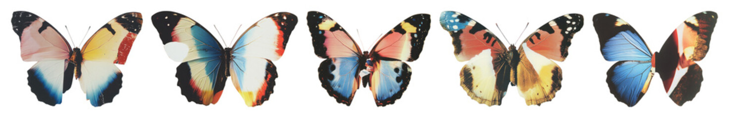 PNG Colorful butterflies in symmetrical arrangement, element set on transparent background