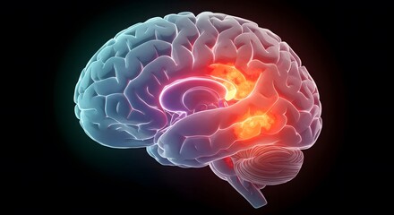 Obraz premium Human Brain with Illuminated Regions Neural Activity Pain or Cognitive Focus