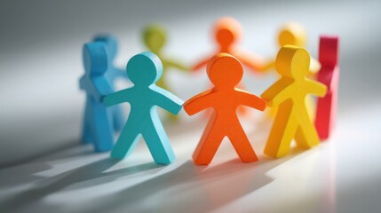 Abstract teamwork concept featuring interlocking geometric shapes in a minimalist composition with soft lighting.