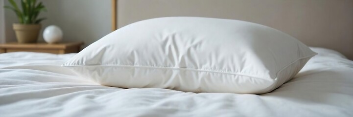 Soft, fluffy pillow resting on a crisp white duvet cover, ready for a peaceful night's sleep Perfect for relaxation, comfort, and home decor themes , white, sleep