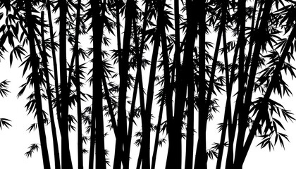 Black and white minimalist silhouette of a bamboo forest ,  serene,  oriental