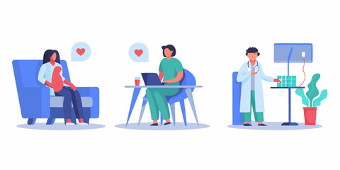 Medical professionals interacting with patients and technology in a modern healthcare setting