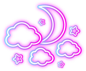 Modern Style Dreamy Moon Star and Cloud Composition Graphic Element, Perfect for designs related to dreams, bedtime, or celestial themes.