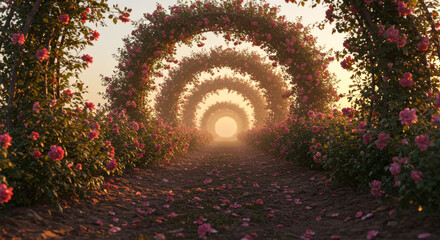 Rose Archway Pathway to Sunset.