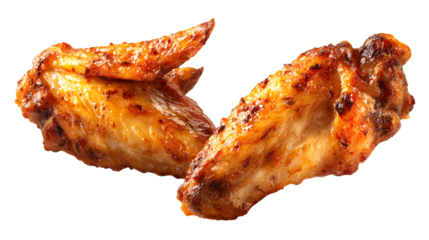 Two Crispy Fried Chicken Wings Isolated on Transparent Background Delicious Poultry Snack Ready to Eat