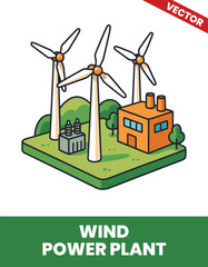 Wind power plant isometric 3d illustration 3D Design of a Wind Power Facility Featuring Energy Conversion Units, Wind Turbine Technology, and Efficient Power Production for Sustainable Energy