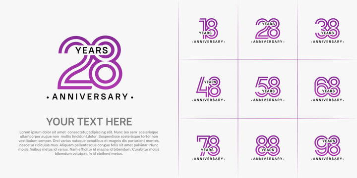 Anniversary logo style double line number set. black and purple color on white background for celebration event