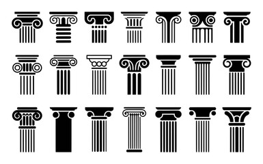 Collection of Black and White Ancient Greek and Roman Column Icons