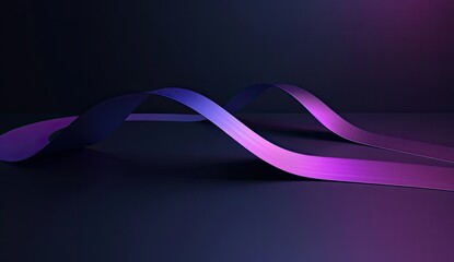 Abstract flowing ribbons in purple and blue tones against a dark background, creating a dynamic visual