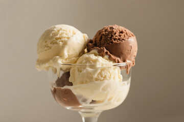 Sweet Dessert Cup of Chocolate and Vanilla Ice Cream