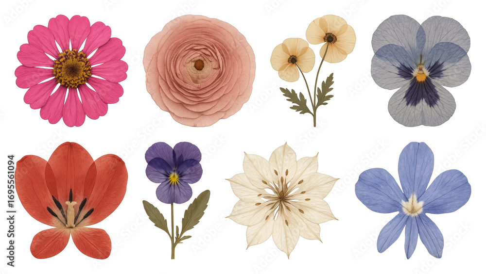 Canvas Prints png colorful pressed flower collection, element set on transparent background