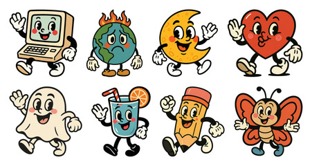 PNG Playful cartoon character icons, element set on transparent background