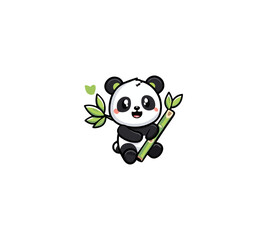 Cute panda holding bamboo