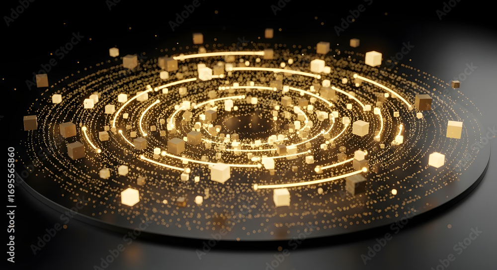 Aufkleber galactic data: an abstract and futuristic design showcasing a network of interconnected, glowing gol