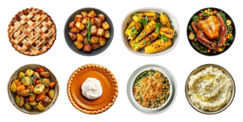 PNG Delicious Thanksgiving feast assortment, element set on transparent background