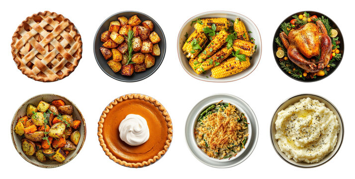 PNG Delicious Thanksgiving feast assortment, element set on transparent background