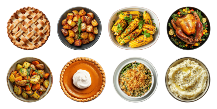 PNG Delicious Thanksgiving feast assortment, element set on transparent background