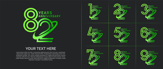 Anniversary logo type set with double line number. green color with swoosh can be use special moment