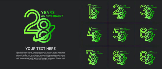 Anniversary logo type set with double line number. green color with swoosh can be use special moment