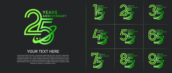 Anniversary logo type set with double line number. green color with swoosh can be use special moment