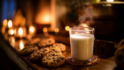 Warm Cookies and Milk by Soft Candlelight, A Cozy Evening Treat - Powered by Adobe