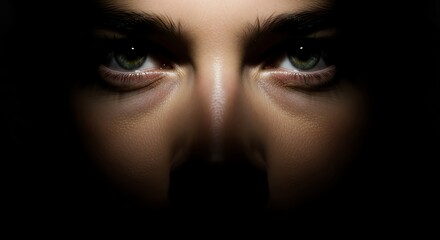 Intense Gaze: Dramatic Portrait of Eyes Emerging from Darkness.