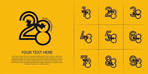 Anniversary logo type set with double line number. black color with ribbon can be use special moment