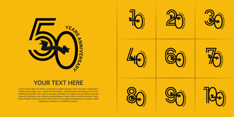 Anniversary logo type set with double line number. black color with ribbon can be use special moment