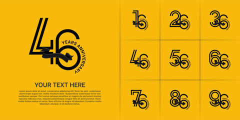 Anniversary logo type set with double line number. black color with ribbon can be use special moment