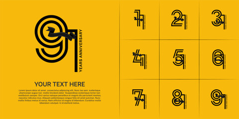 Anniversary logo type set with double line number. black color with ribbon can be use special moment